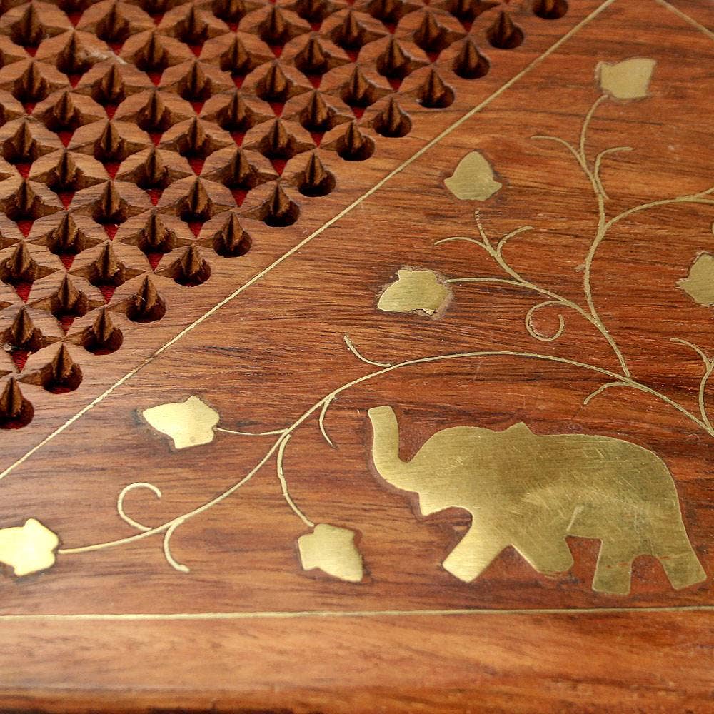 Octagonal Wooden Box-Elephant Inlay