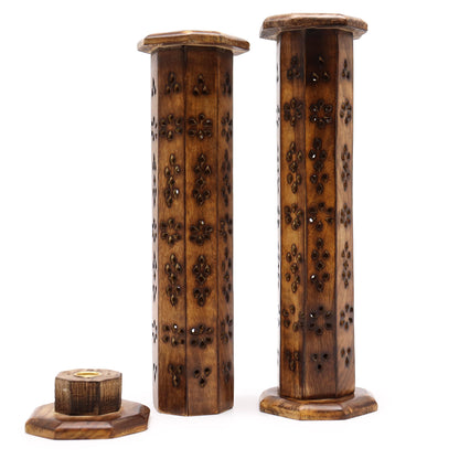 Incense Holder - Mango Wood Hexagonal Tower