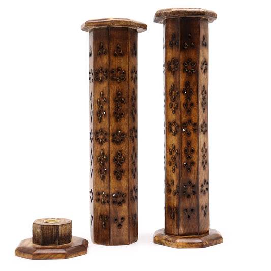 Incense Holder - Mango Wood Hexagonal Tower