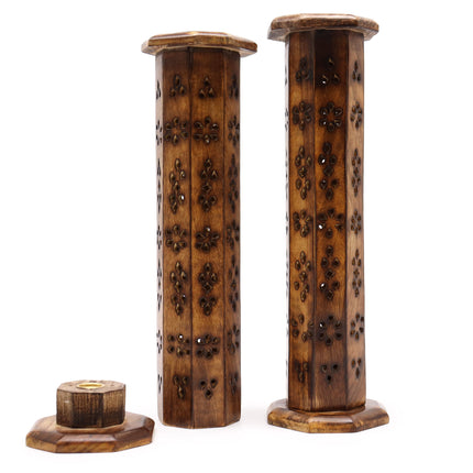 Incense Holder - Mango Wood Hexagonal Tower