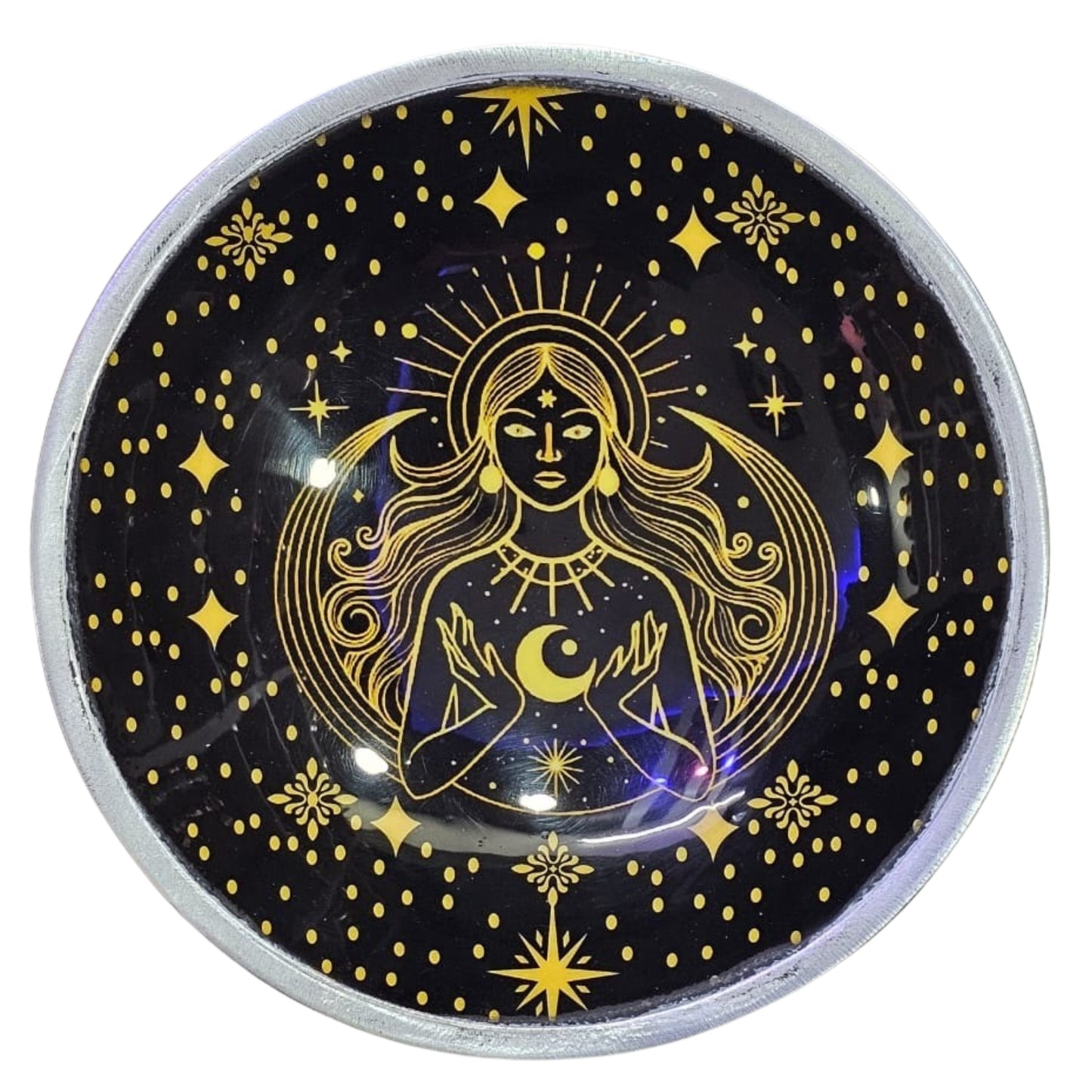 Enamelled Dish - Gold Goddess on Black