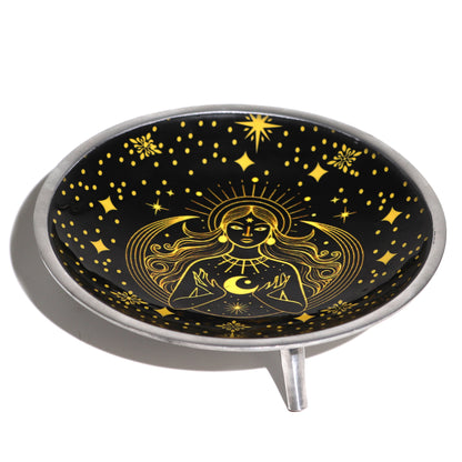 Enamelled Dish - Gold Goddess on Black