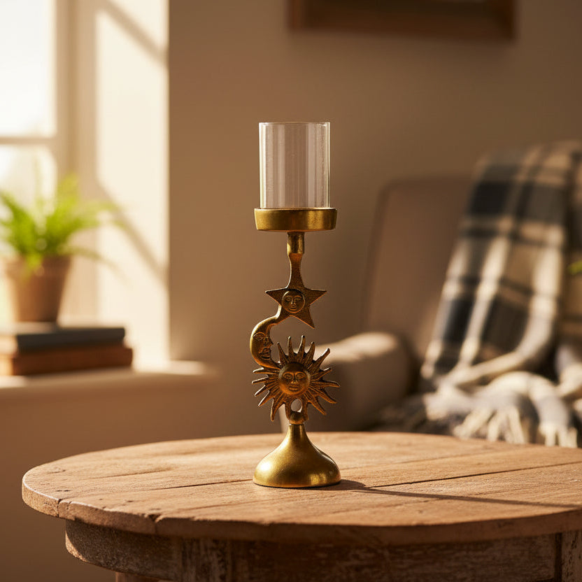 Antique Gold Celestial Candle Holder