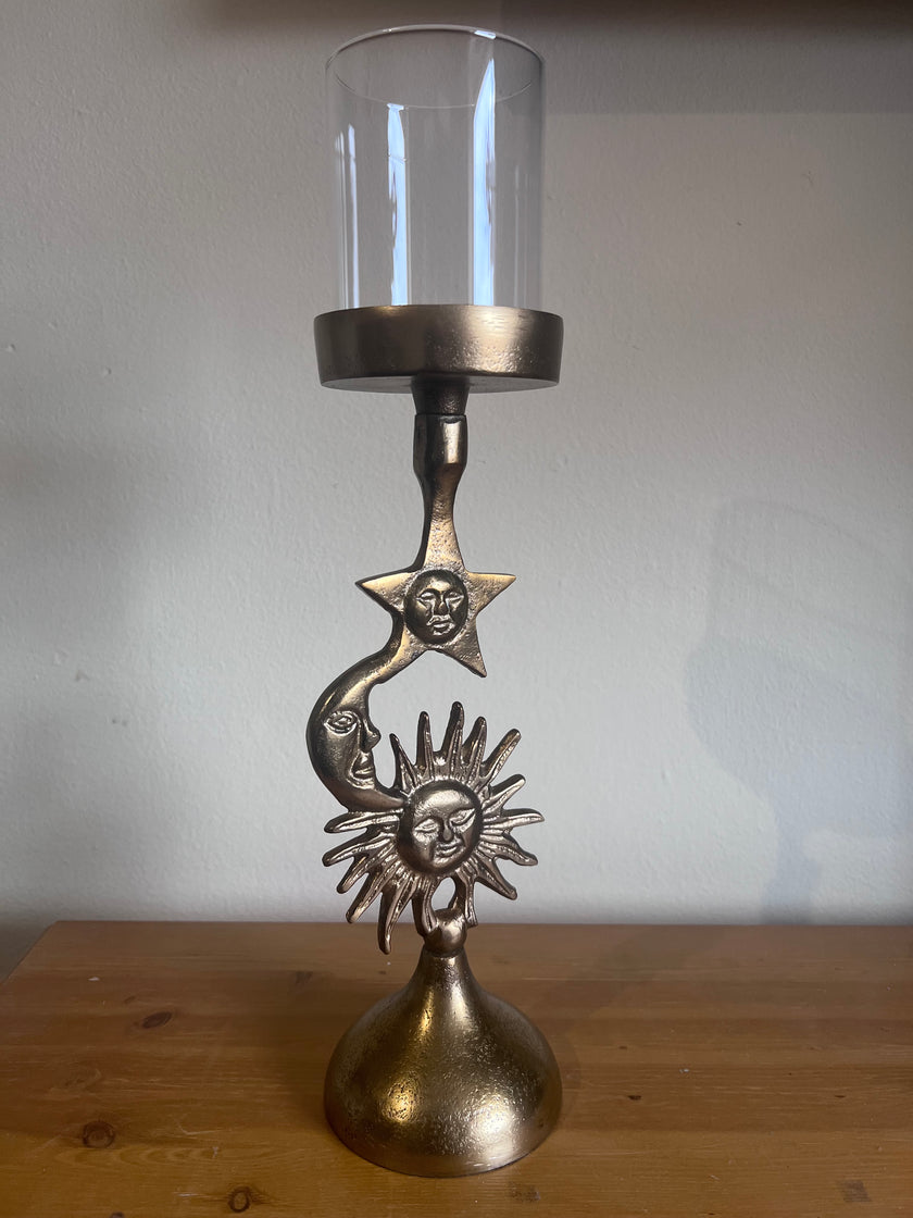 Antique Gold Celestial Candle Holder