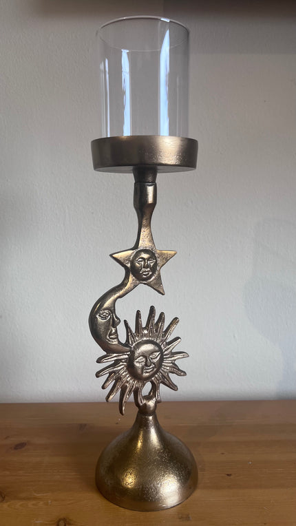 Antique Gold Celestial Candle Holder