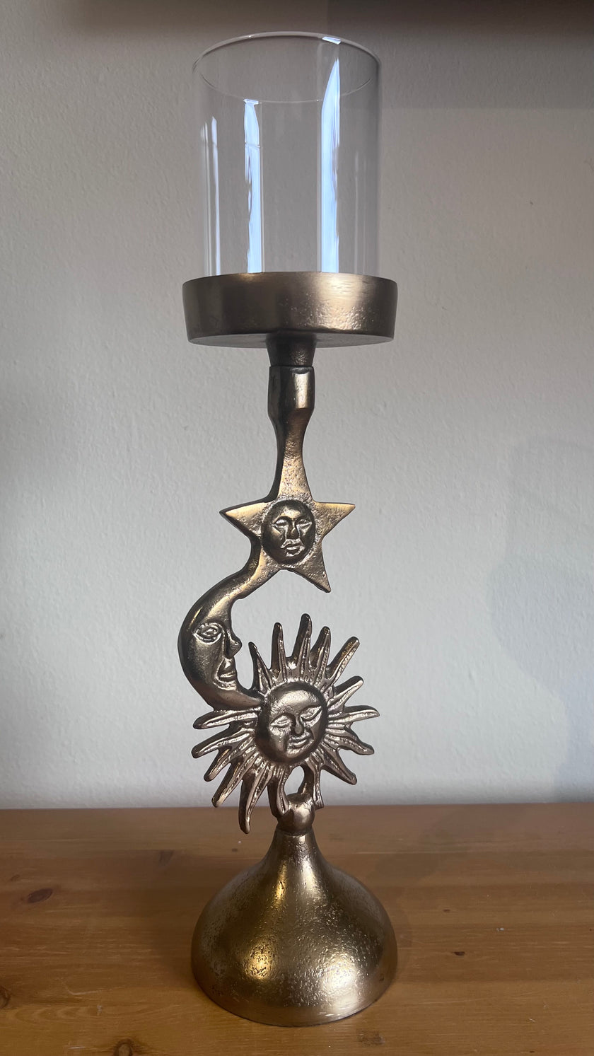Antique Gold Celestial Candle Holder