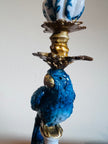 Antiqued Ornate Blue/White Parrot Candle Holder.