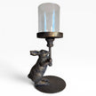 Antiqued Rabbit Candle Holder with Glass Cover