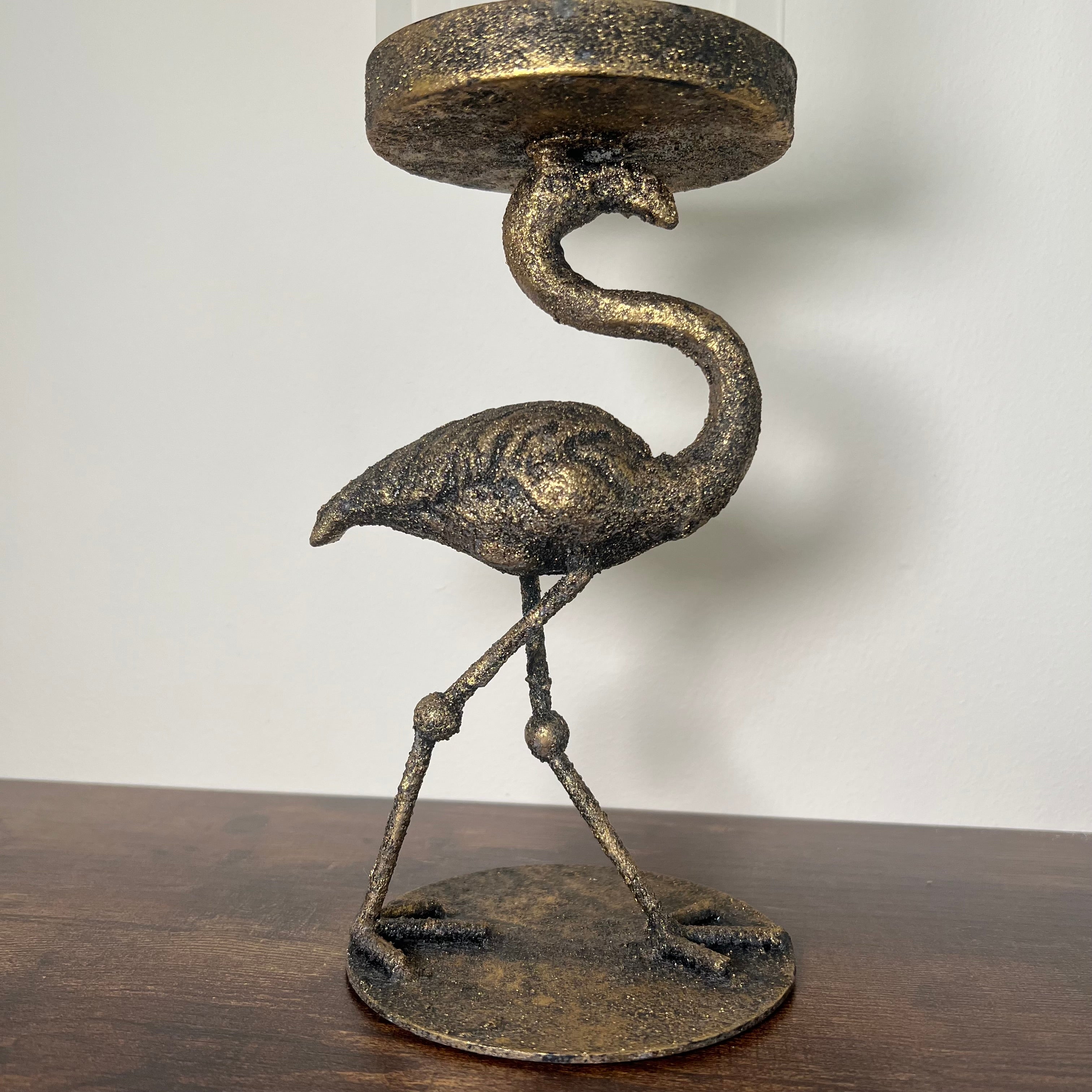 Flamingo Hurricane Candle Holder – Antique Brass