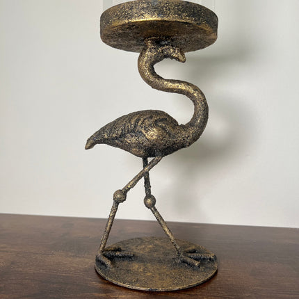 Flamingo Hurricane Candle Holder – Antique Brass