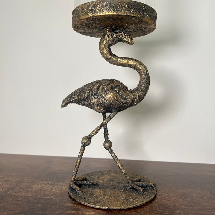 Flamingo Hurricane Candle Holder – Antique Brass