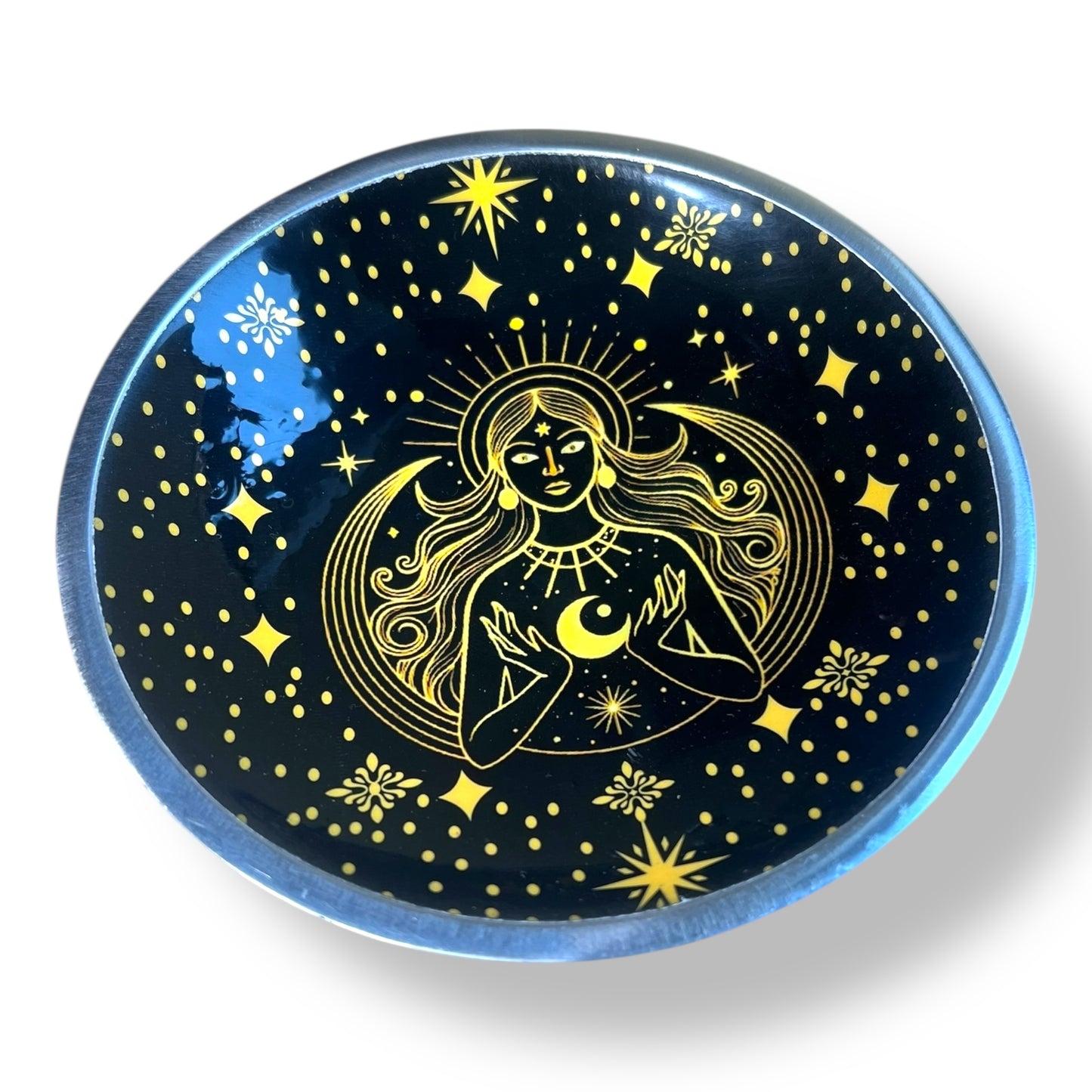 Enamelled Dish - Gold Goddess on Black