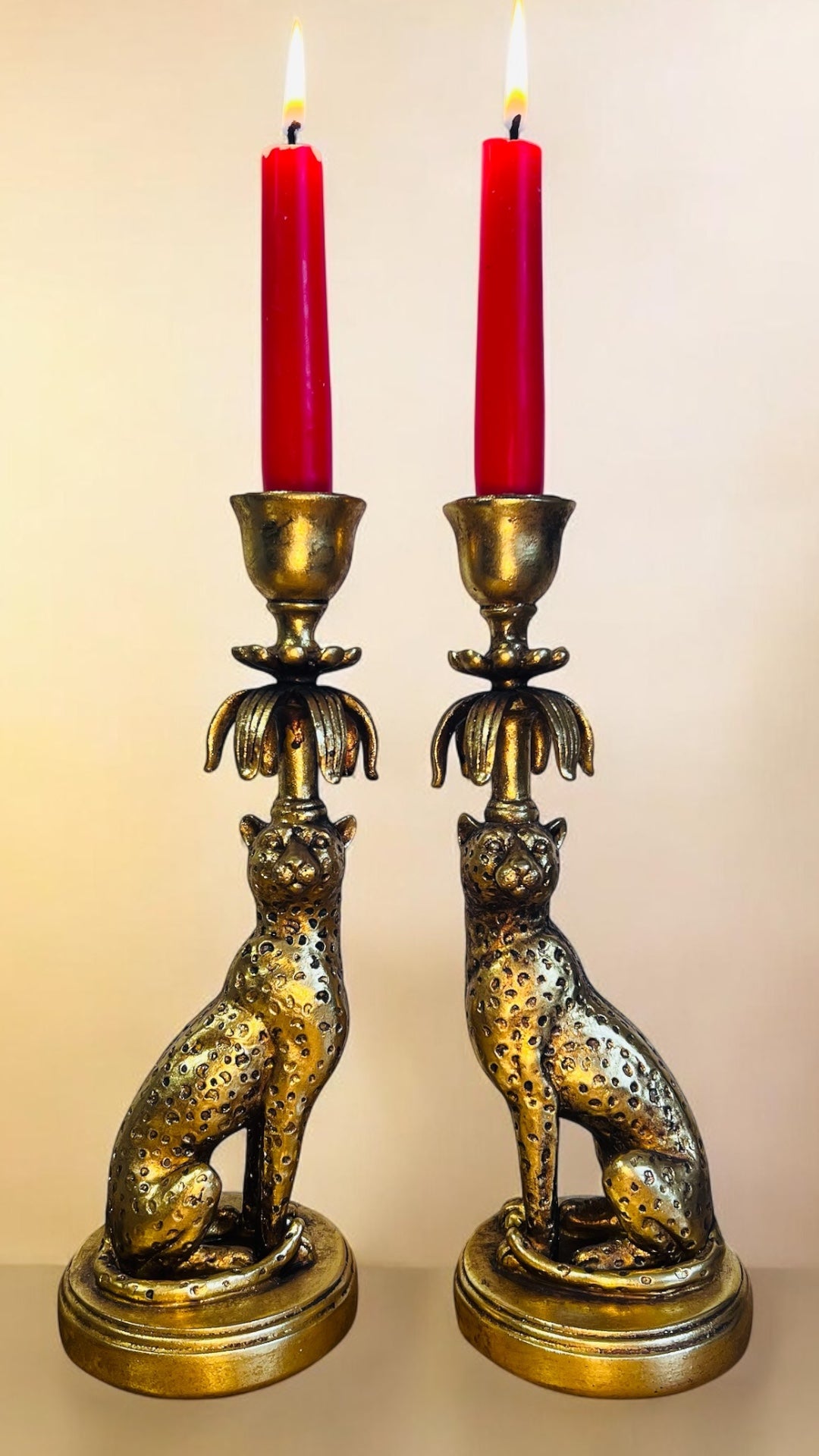 Leopard Candlestick Holders – Regal Elegance in Antique Gold