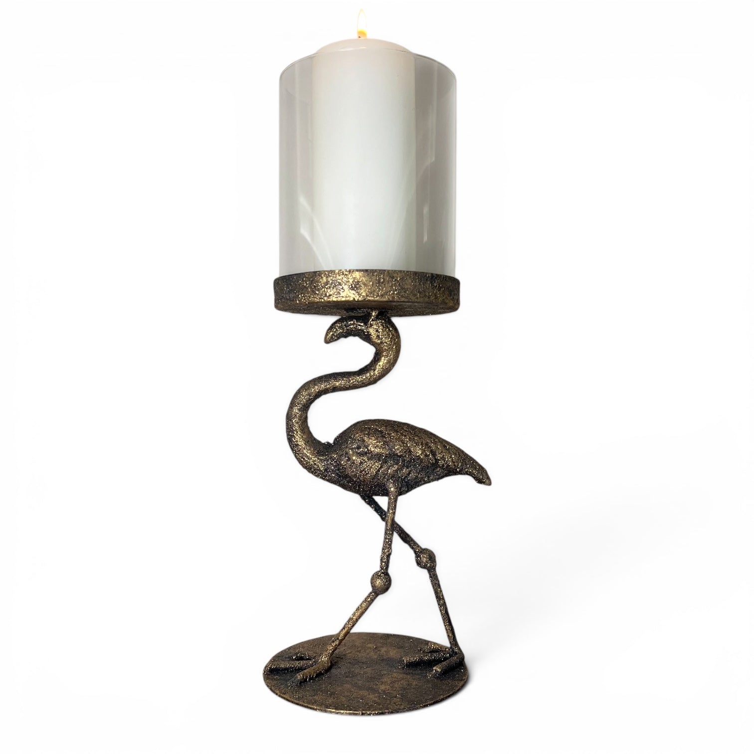 Flamingo Hurricane Candle Holder – Antique Brass