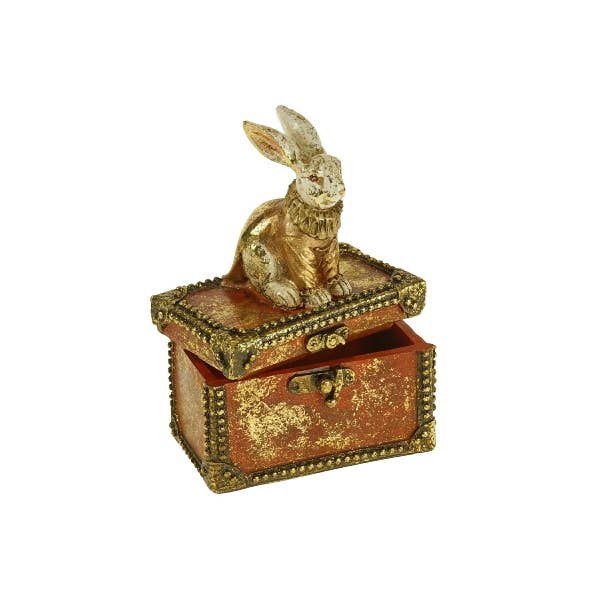 Jewelry box with rabbit Flora, red, polyresin, 12 x 7 x 17 cm