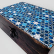 Ceramic Glazed Wood Box - Blue stars