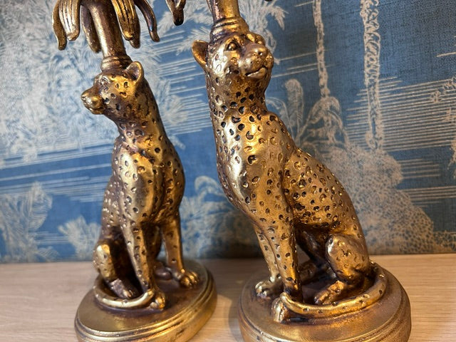 Leopard Candlestick Holders – Regal Elegance in Antique Gold