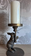 Antiqued Rabbit Candle Holder with Glass Cover