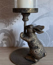 Antiqued Rabbit Candle Holder with Glass Cover