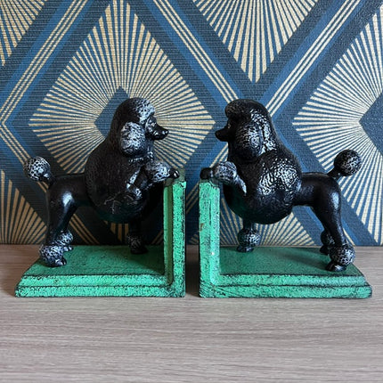 Cast Iron Antiqued Pair of Black Poodle Bookends