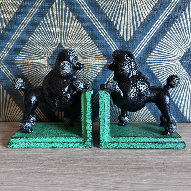 Cast Iron Antiqued Pair of Black Poodle Bookends