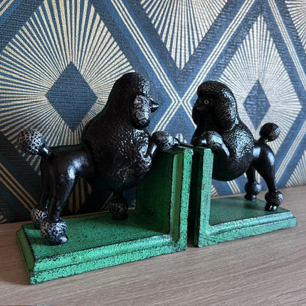 Cast Iron Antiqued Pair of Black Poodle Bookends