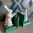 Cast Iron Antiqued Pair of White Rabbit Bookends