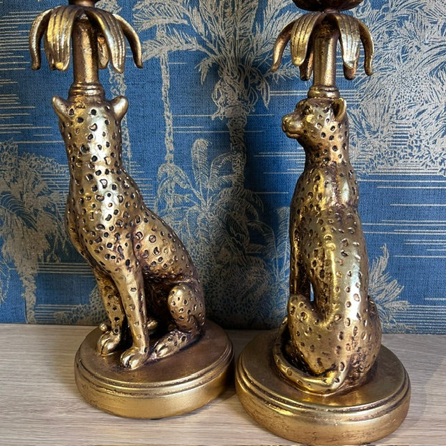 Leopard Candlestick Holders – Regal Elegance in Antique Gold