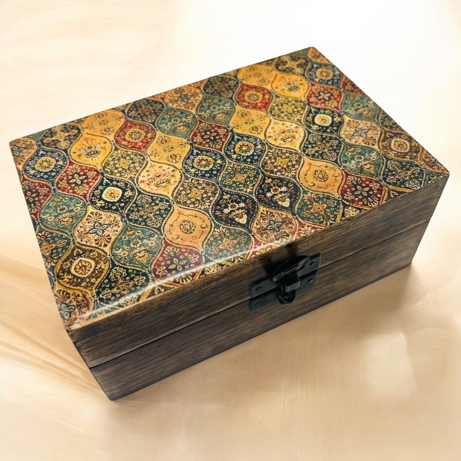 Ceramic Glazed Wood Box - Trad-Pattern